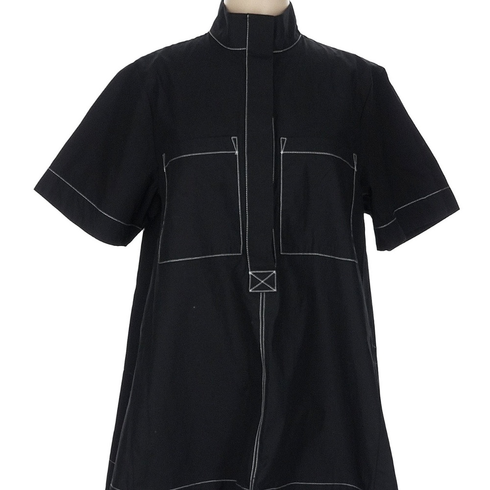 Anthropologie Maeve Black Short Sleeve Tunic with White Stitching L